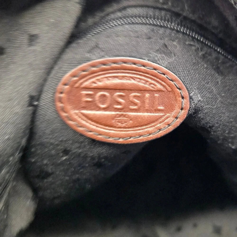 Fossil Crossbody Messenger Bag Medium Black Pebbled Leather Multi Pocket Utility